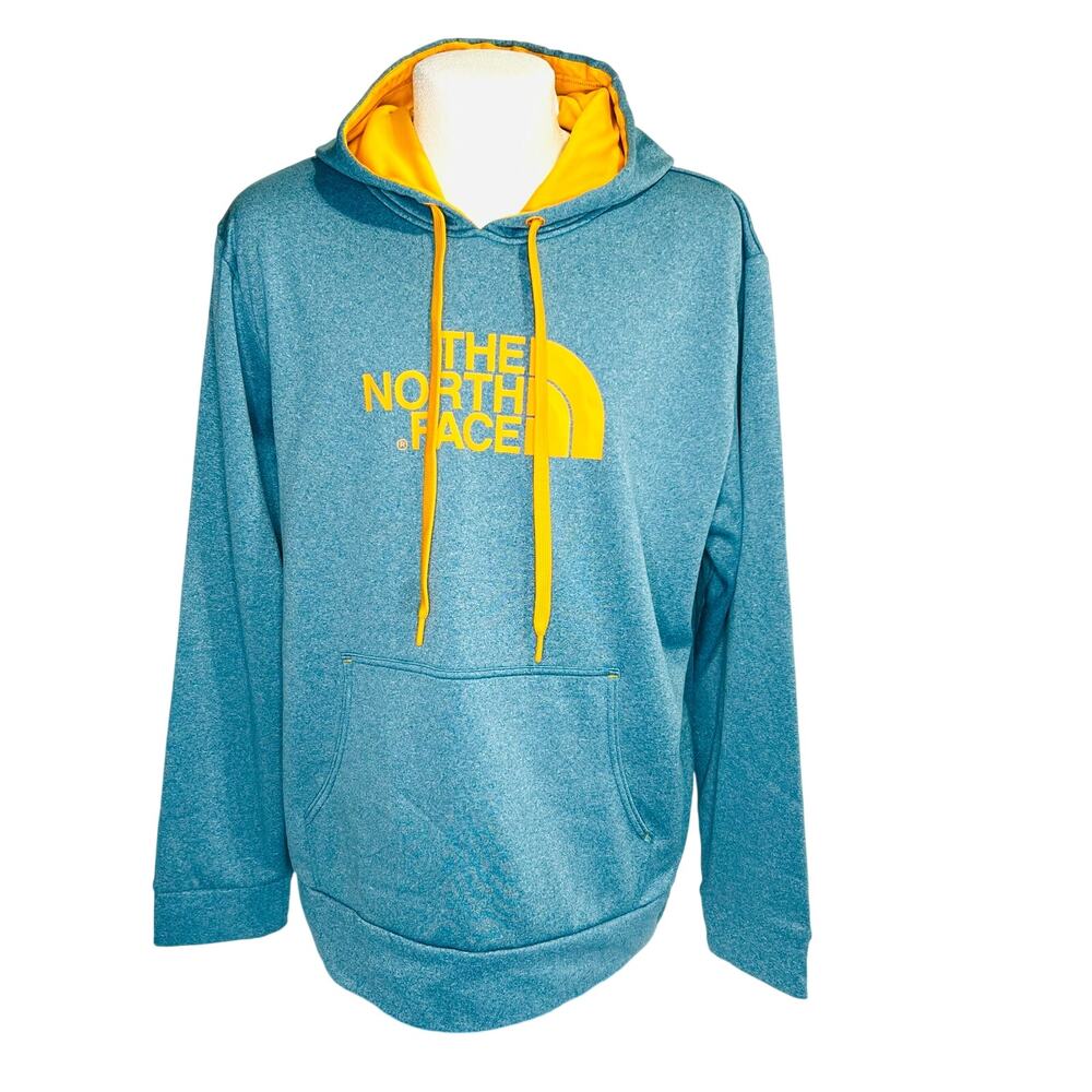 The North Face Mens Hoodie XL Fleece Half Dome Teal Blue & Yellow